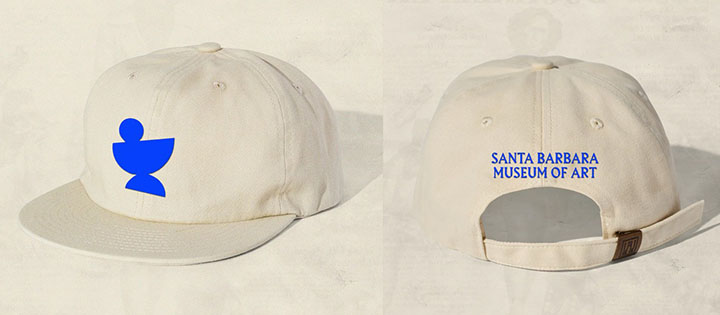photo of front and back of a new cream colored sbma cap with abstract design